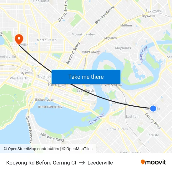 Kooyong Rd Before Gerring Ct to Leederville map