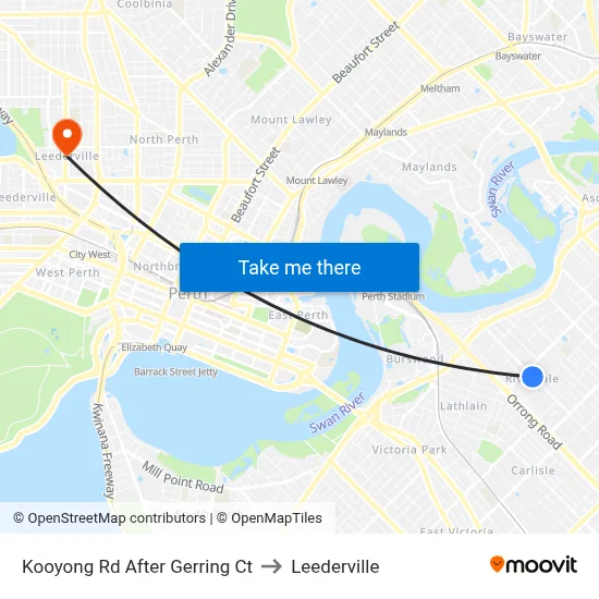Kooyong Rd After Gerring Ct to Leederville map