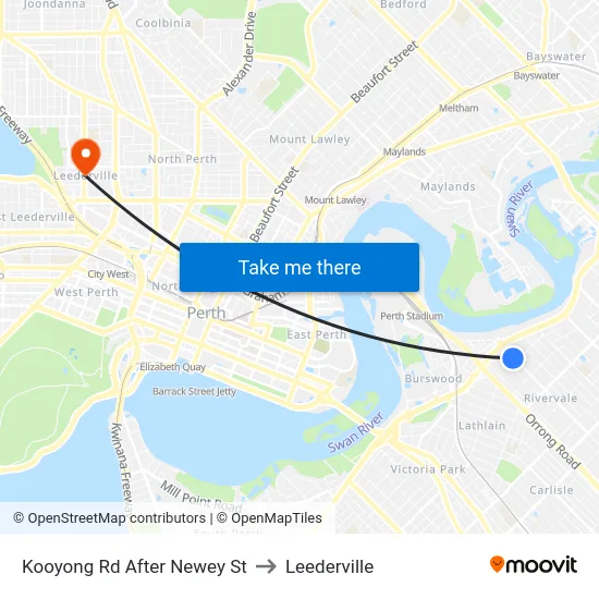 Kooyong Rd After Newey St to Leederville map