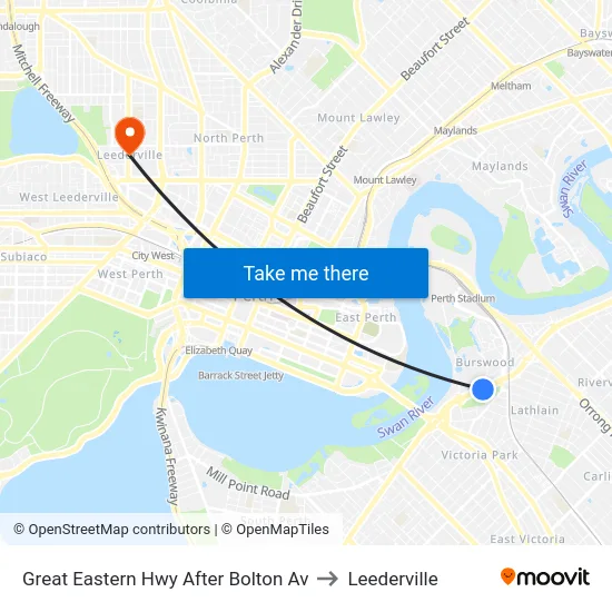Great Eastern Hwy After Bolton Av to Leederville map