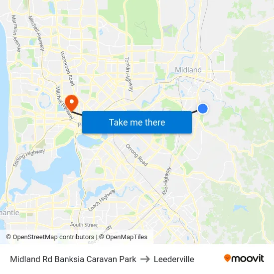 Midland Rd Banksia Caravan Park to Leederville map