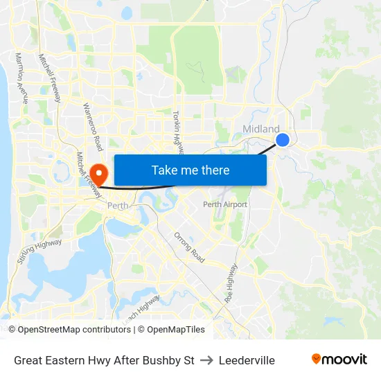 Great Eastern Hwy After Bushby St to Leederville map