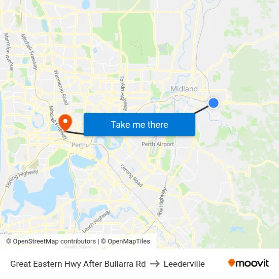 Great Eastern Hwy After Bullarra Rd to Leederville map