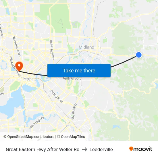 Great Eastern Hwy After Weller Rd to Leederville map