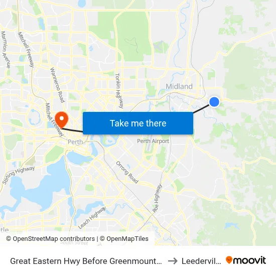 Great Eastern Hwy Before Greenmount Ri to Leederville map