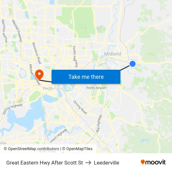 Great Eastern Hwy After Scott St to Leederville map