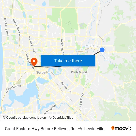 Great Eastern Hwy Before Bellevue Rd to Leederville map