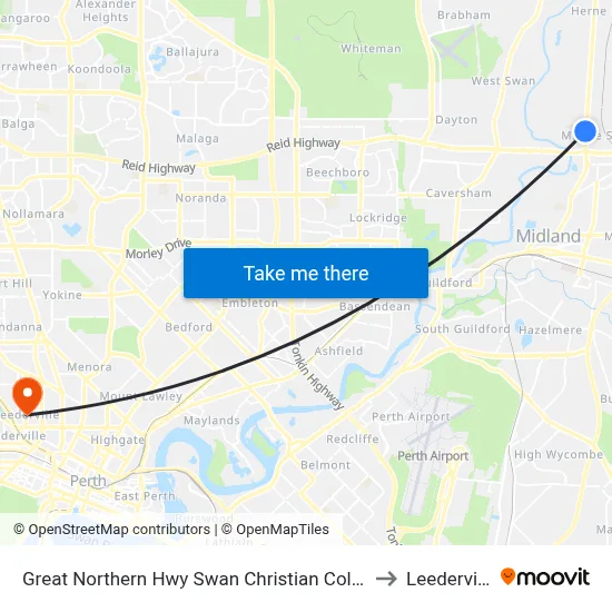 Great Northern Hwy Swan Christian College to Leederville map