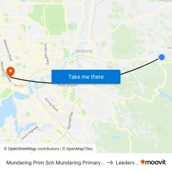 Mundaring Prim Sch   Mundaring Primary School to Leederville map