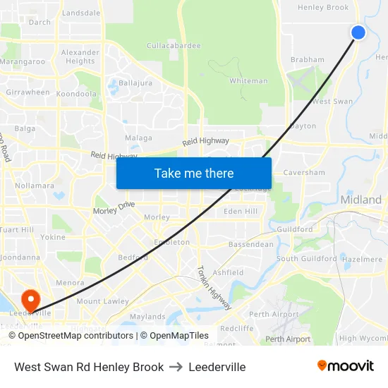 West Swan Rd Henley Brook to Leederville map