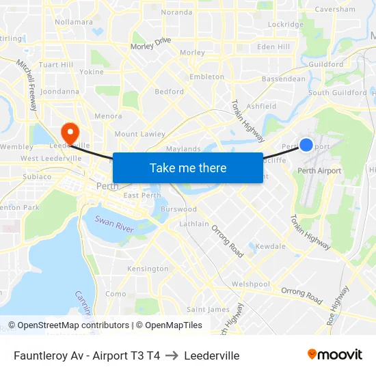 Fauntleroy Av  - Airport T3 T4 to Leederville map