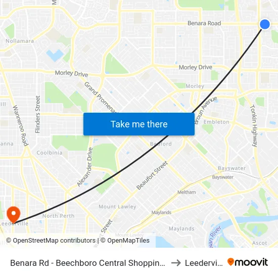 Benara Rd - Beechboro Central Shopping Ctr to Leederville map
