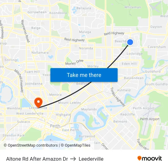 Altone Rd After Amazon Dr to Leederville map