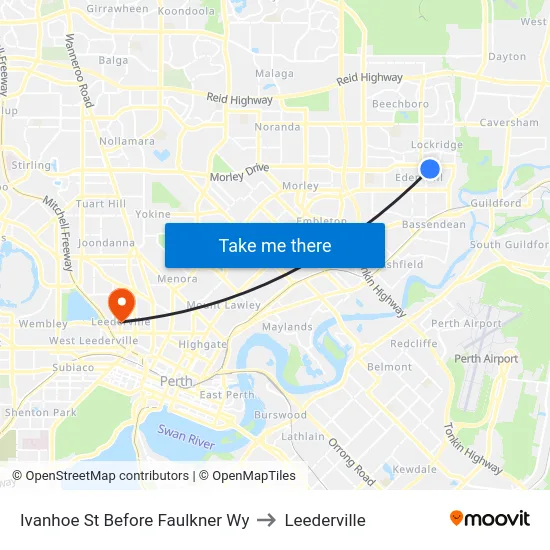 Ivanhoe St Before Faulkner Wy to Leederville map
