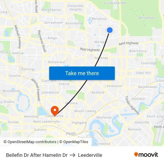Bellefin Dr After Hamelin Dr to Leederville map