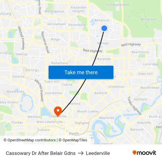 Cassowary Dr After Belair Gdns to Leederville map