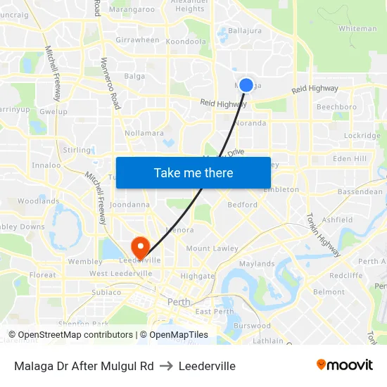 Malaga Dr After Mulgul Rd to Leederville map