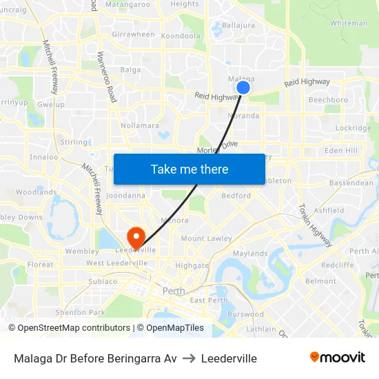 Malaga Dr Before Beringarra Av to Leederville map