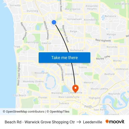 Beach Rd - Warwick Grove Shopping Ctr to Leederville map