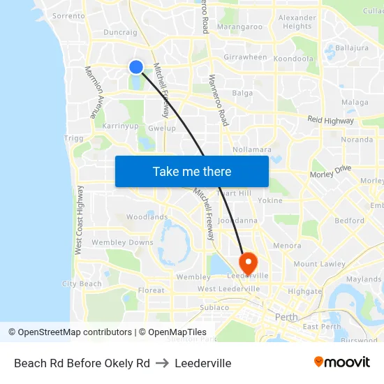 Beach Rd Before Okely Rd to Leederville map