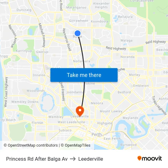 Princess Rd After Balga Av to Leederville map
