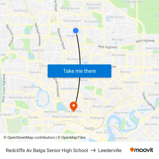 Redcliffe Av Balga Senior High School to Leederville map