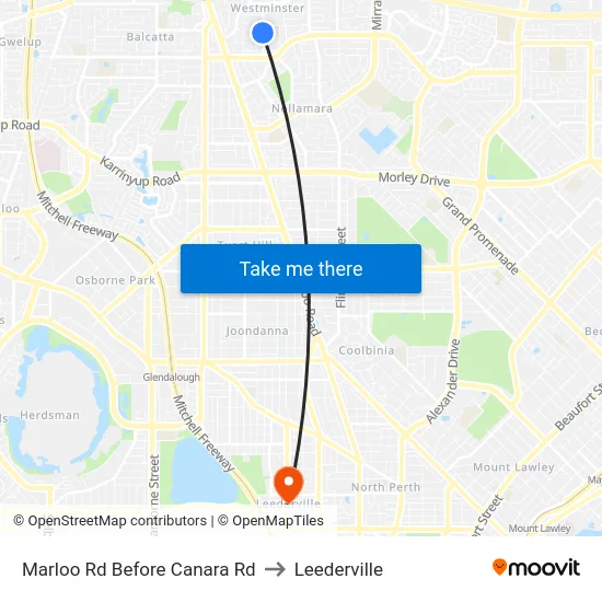 Marloo Rd Before Canara Rd to Leederville map