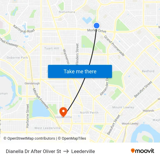 Dianella Dr After Oliver St to Leederville map