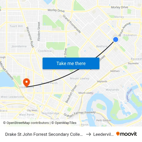Drake St John Forrest Secondary College to Leederville map