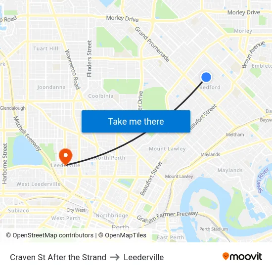 Craven St After the Strand to Leederville map