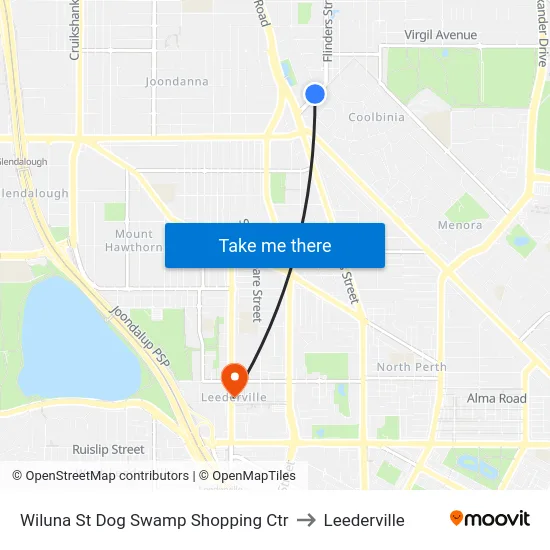 Wiluna St Dog Swamp Shopping Ctr to Leederville map
