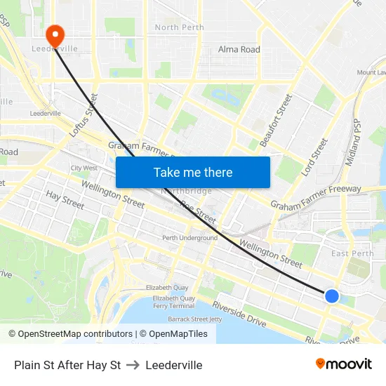 Plain St After Hay St to Leederville map
