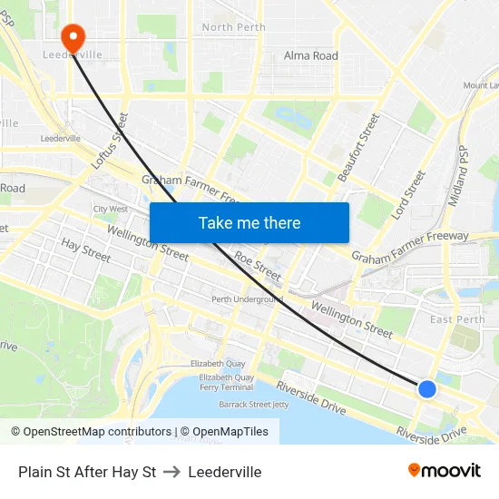 Plain St After Hay St to Leederville map