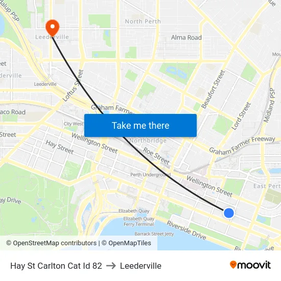 Hay St Carlton Cat Id 82 to Leederville map