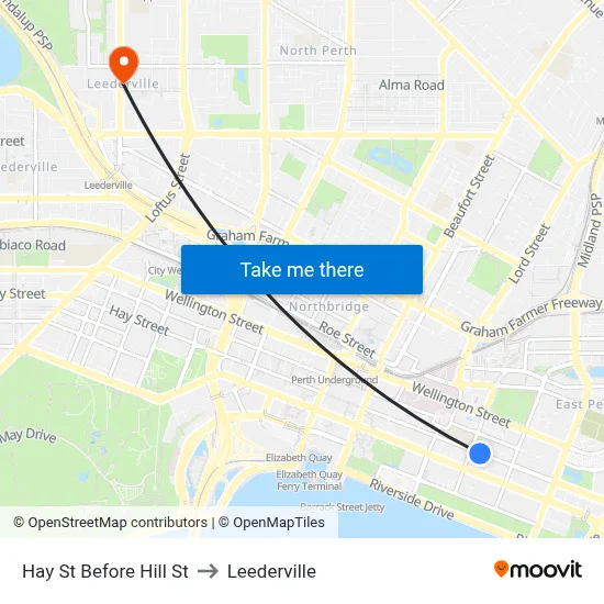 Hay St Before Hill St to Leederville map