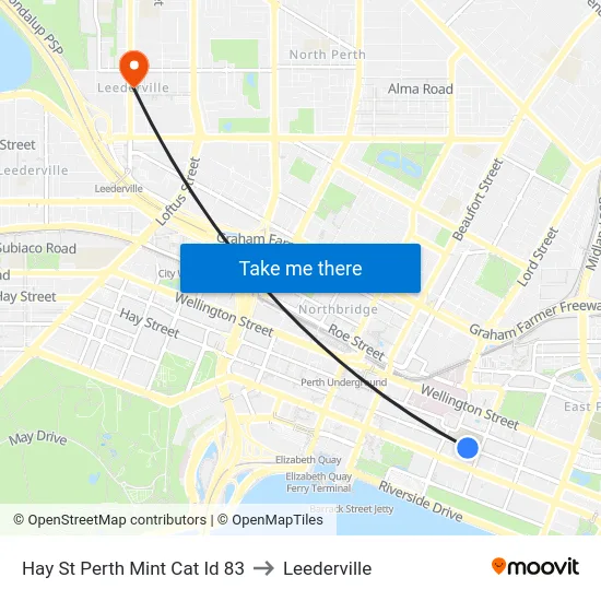 Hay St Perth Mint Cat Id 83 to Leederville map