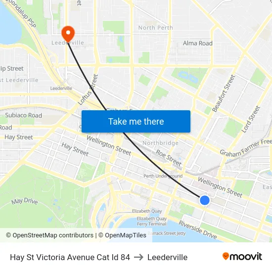 Hay St Victoria Avenue Cat Id 84 to Leederville map