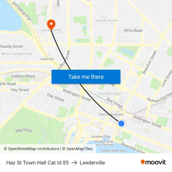 Hay St Town Hall Cat Id 85 to Leederville map