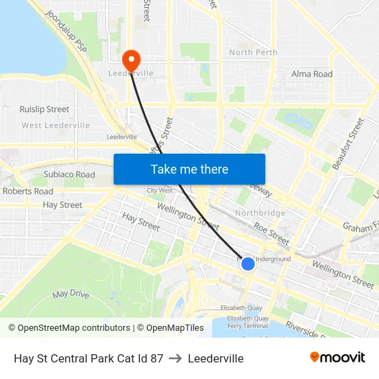 Hay St Central Park Cat Id 87 to Leederville map