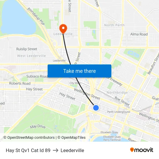 Hay St Qv1 Cat Id 89 to Leederville map
