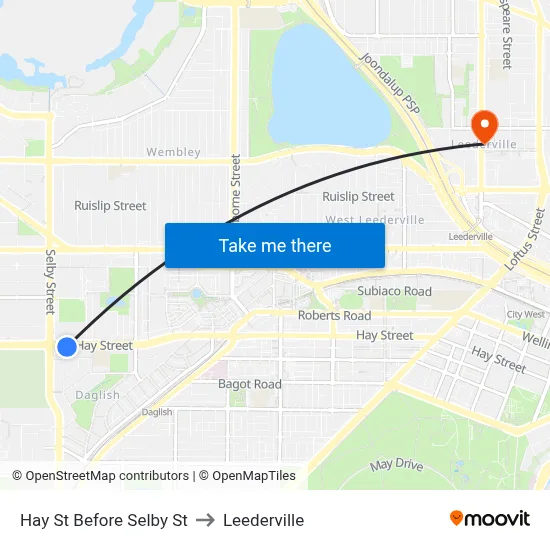 Hay St Before Selby St to Leederville map