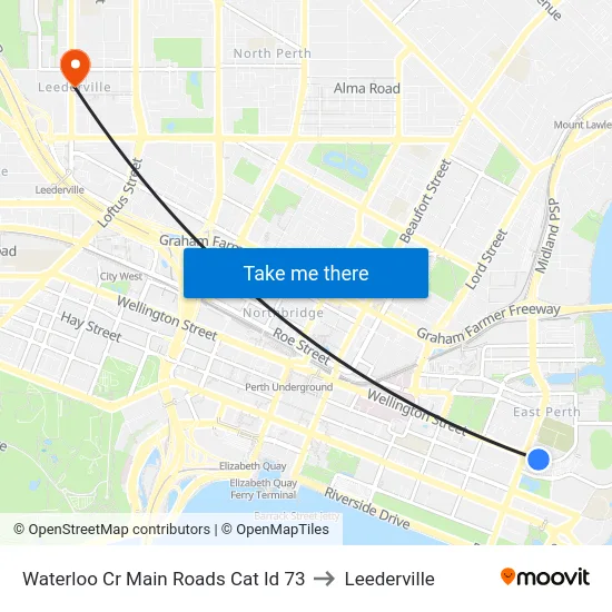 Waterloo Cr Main Roads Cat Id 73 to Leederville map