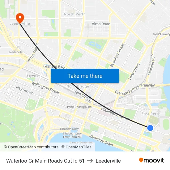 Waterloo Cr Main Roads Cat Id 51 to Leederville map