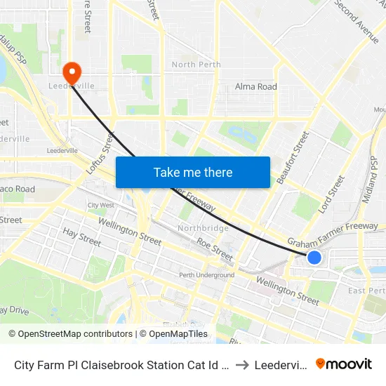 City Farm Pl Claisebrook Station Cat Id 45 to Leederville map