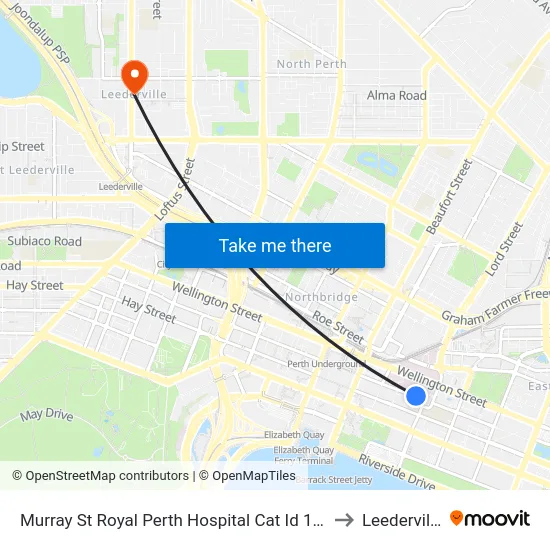 Murray St Royal Perth Hospital Cat Id 101 to Leederville map