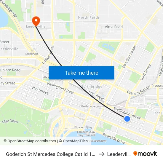 Goderich St Mercedes College Cat Id 102 to Leederville map