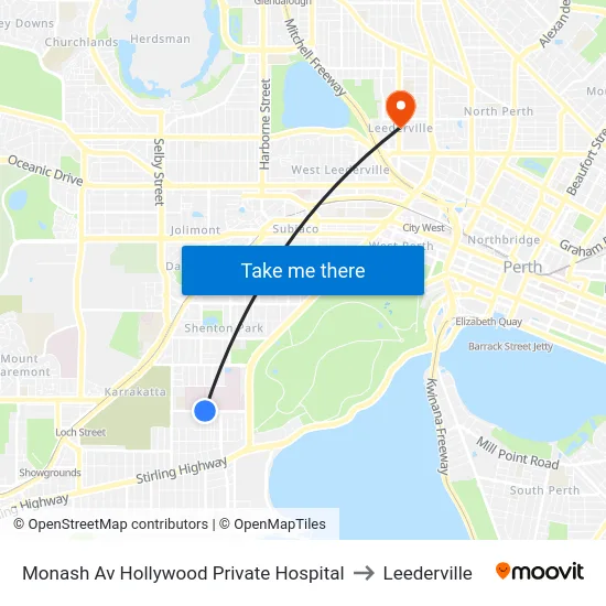 Monash Av Hollywood Private Hospital to Leederville map