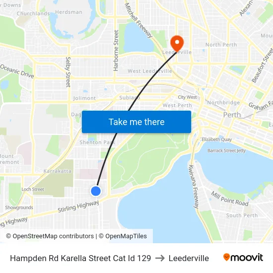 Hampden Rd Karella Street Cat Id 129 to Leederville map