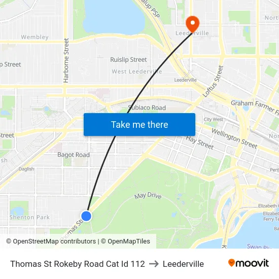 Thomas St Rokeby Road Cat Id 112 to Leederville map