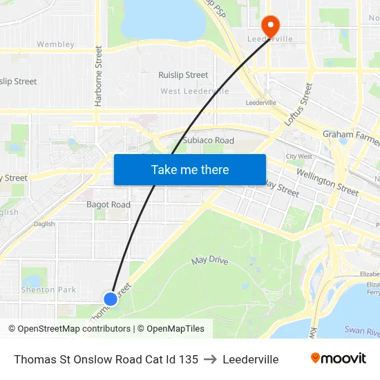 Thomas St Onslow Road Cat Id 135 to Leederville map